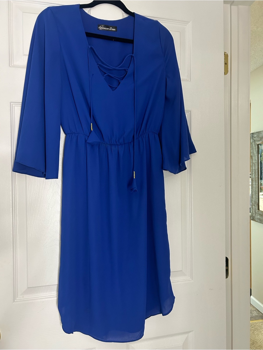 American Love Cobalt Blue Lace-Up V-Neck Dress